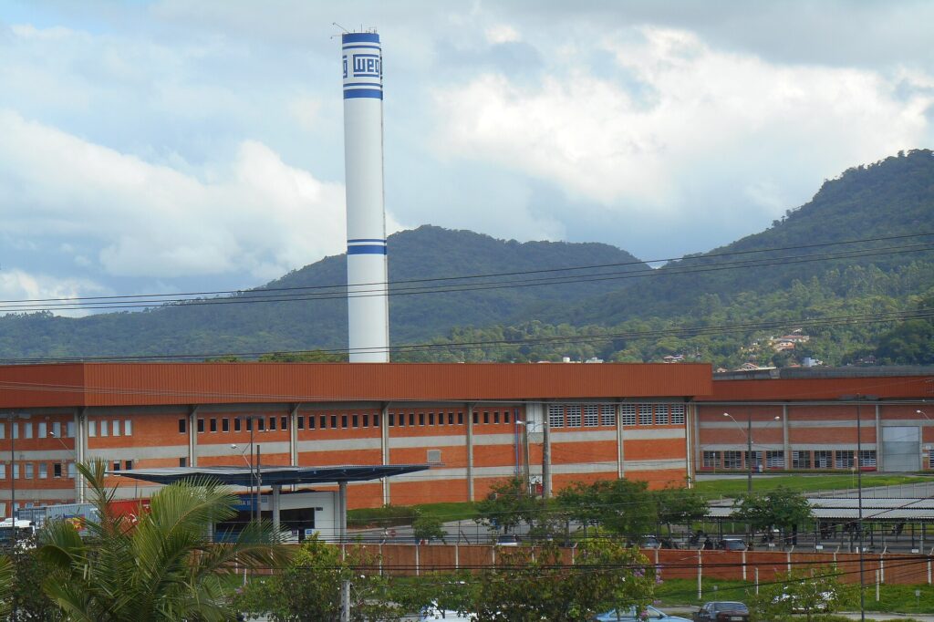 Front view of "WEG II, Asa Leste", a unit of WEG Industries in Jaraguá do Sul, Santa Catar